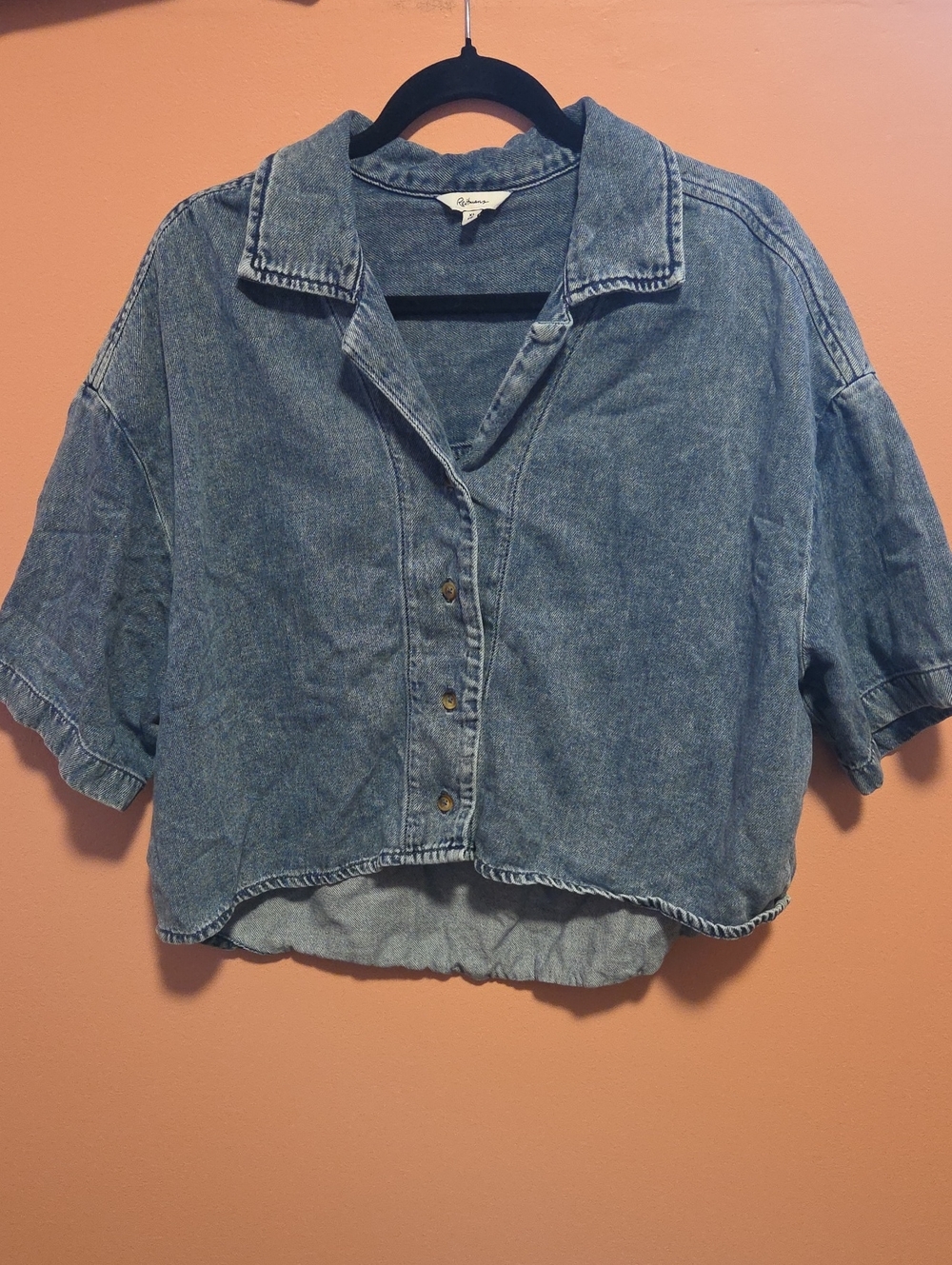 Blue Denim Cropped Button-Front Top
